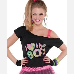 NWT I Love the 80’s T-shirt Halloween Costume Cosplay Retro Off Shoulder New
